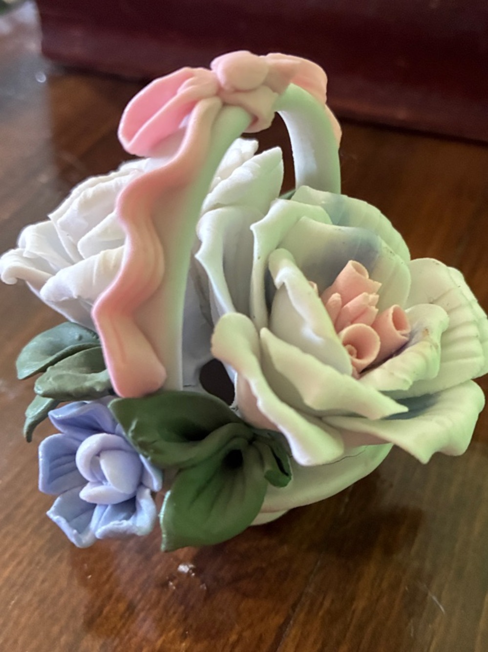 Porcelain Floral Basket Figurine in Pastel Colors